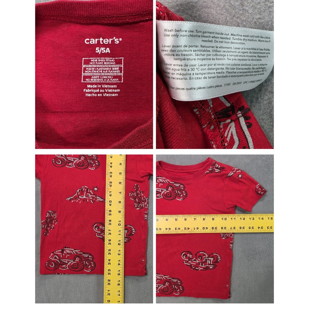 Carter's Monster Truck Pajamas Red Boys 5 Snug Fit Cotton 2 Piece Set - Picture 5 of 5